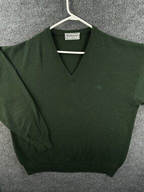 Burberry Long Sleeve Pullover V-Neck Green 9 Mens Logo Sweater Solid Knit Adult